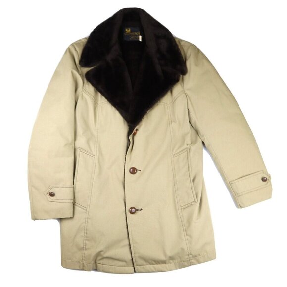 VINTAGE 60s 70s MEN'S BEIGE WINTER COAT - WEATHERCASTER - SIZE 40 - Picture 1 of 9